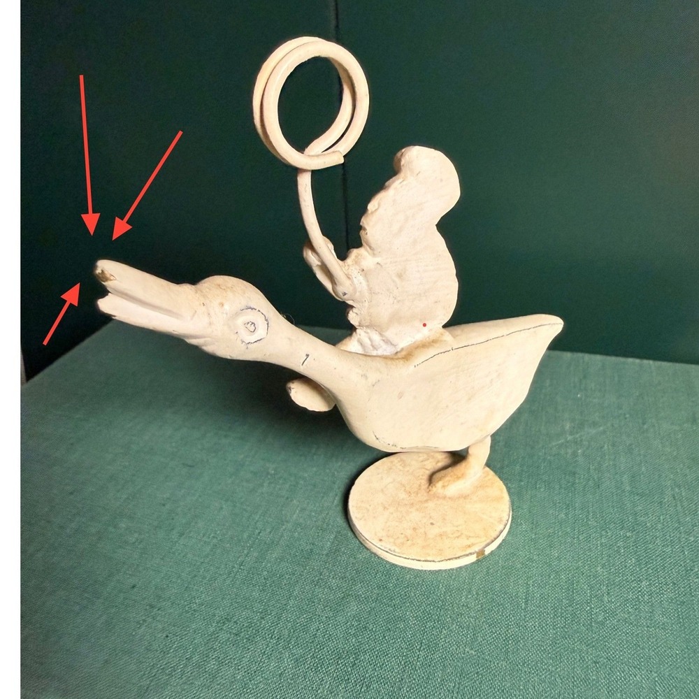 Vtg Farmhouse Cast Iron Goose & Rider Ring Loop Paperweight Decor - Picture 2 of 11